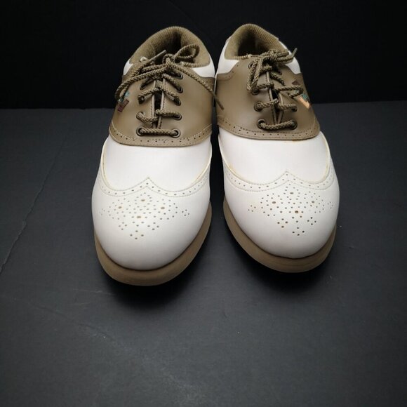 Foot-Joy Green-Joy Ladies White & Taupe Faux Leather Golf Shoes - Picture 5 of 7